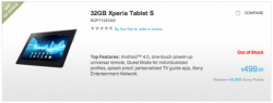 Xperia Tablet S Selling at Sony Canada Website for $399