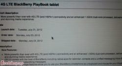 LTE BlackBerry PlayBook due on July 31st for $550
